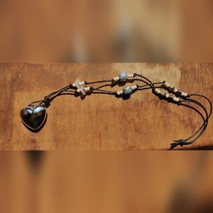 Beaded Corded Statement Necklace with attached Heart Charm NWOT Unique Piece